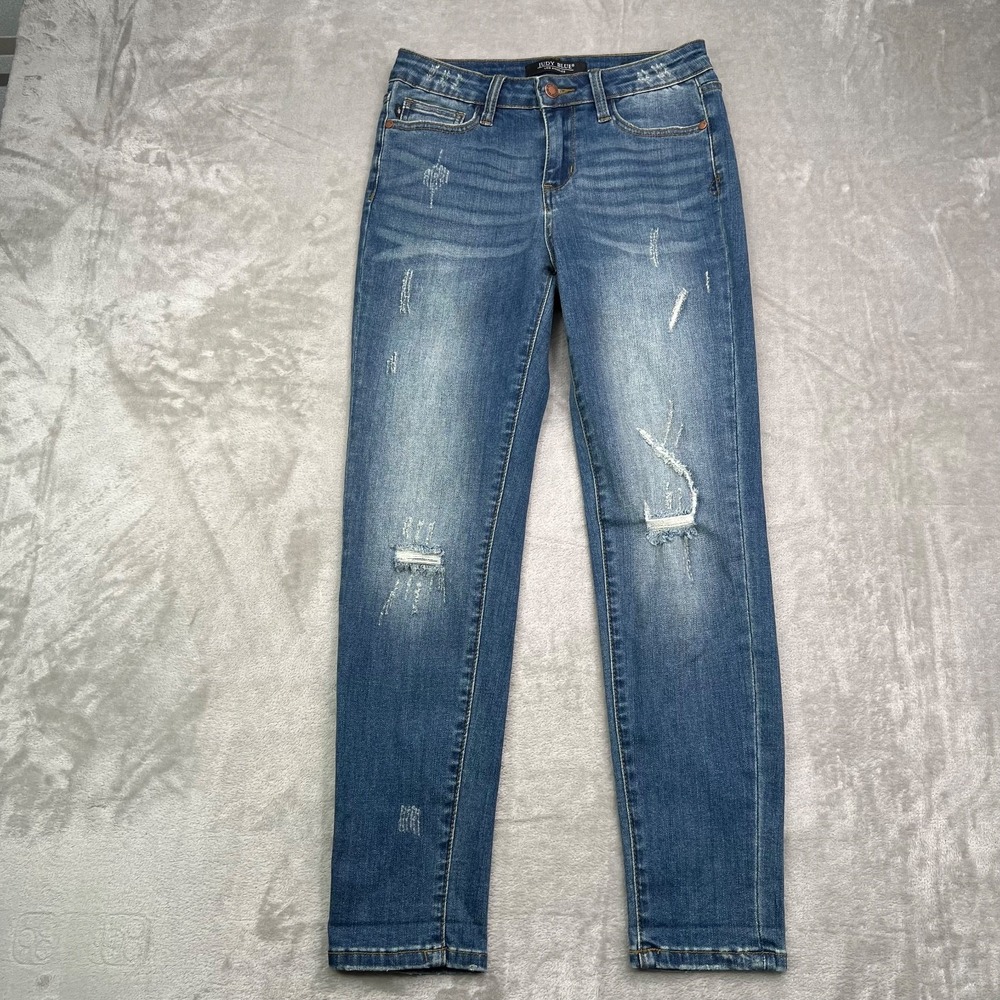 Judy Blue Jeans Womens 28 Blue Relaxed Fit Medium Wash Ripped Distressed Stretch